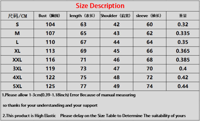 trigun size chart